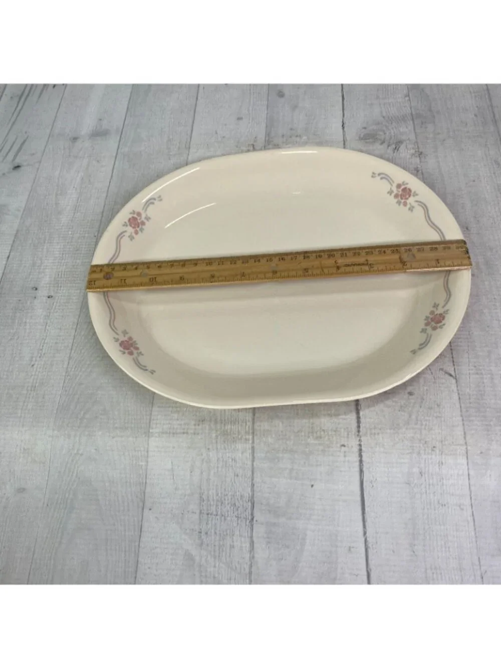 Corelle Corning ENGLISH BREAKFST Sandstone Floral Blue Pink Lines Oval Platter